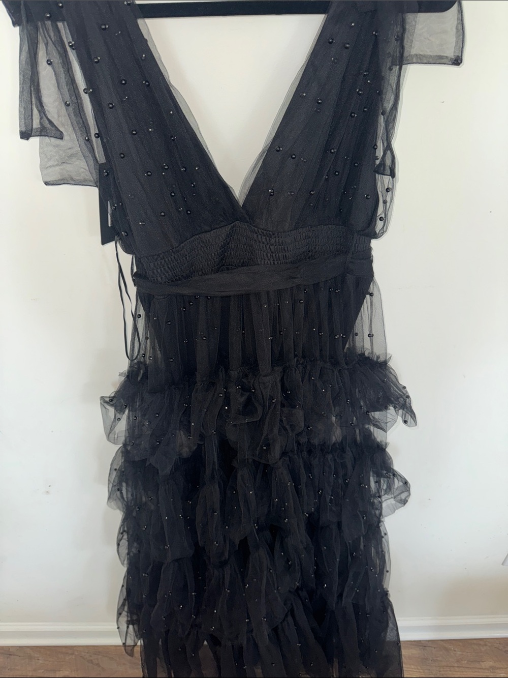 Fashion Nova Black Beaded Ruffle Maxi Dress - Picture 3 of 4